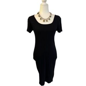 Zenana Premium Black Cotton Blend Bodycon Dress Short Sleeve Casual Basic Size M